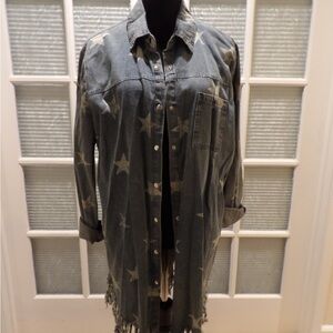 Star Print Denim Duster Dress